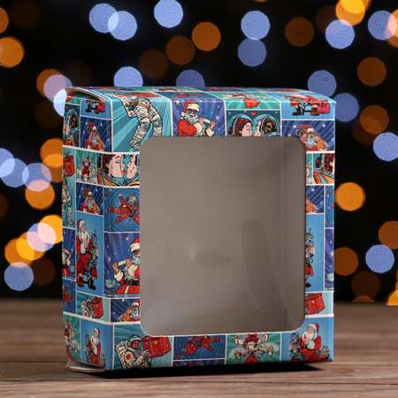 Коробка Sima-Land подарочная. крышка дно.«Pop art улётный Новый Год» 14.5×14.5×6 см. 1 шт.