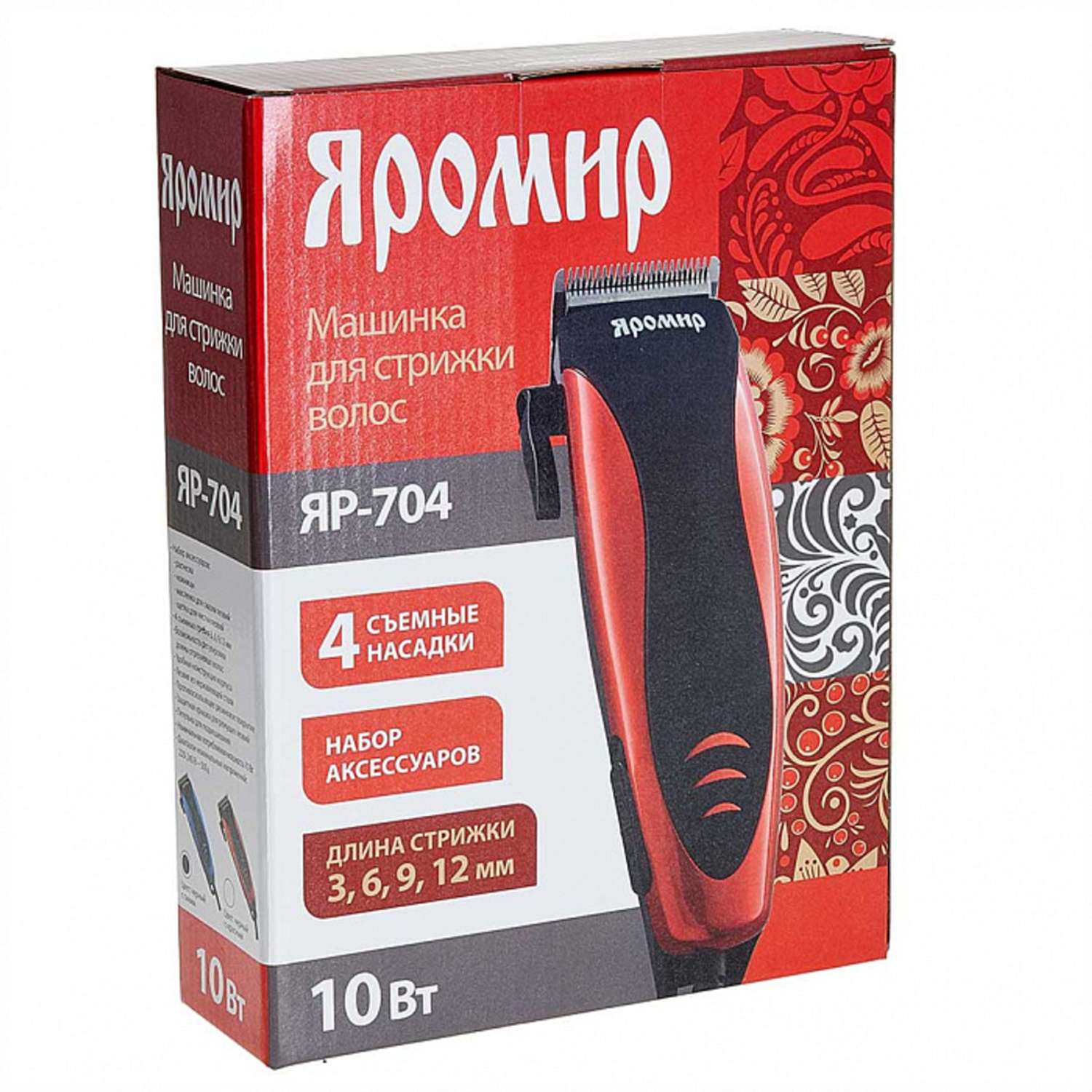 Машинка для стрижки волос Яромир ЯР-704 черный с красным 10Вт 4 съемных гребня - фото 3