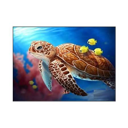 Алмазная мозаика Seichi Морская черепаха и три рыбки 50х65 см