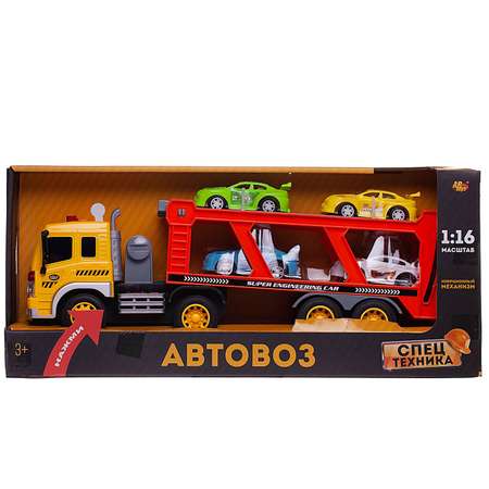 Игровой набор Abtoys Спецтехника автовоз трейлер с 4 машинками на батарейках