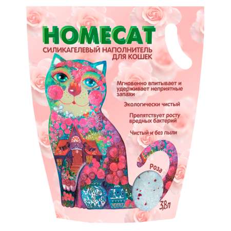 Наполнитель для кошачьих туалетов HOMECAT силикагелевый с ароматом розы 3.8л