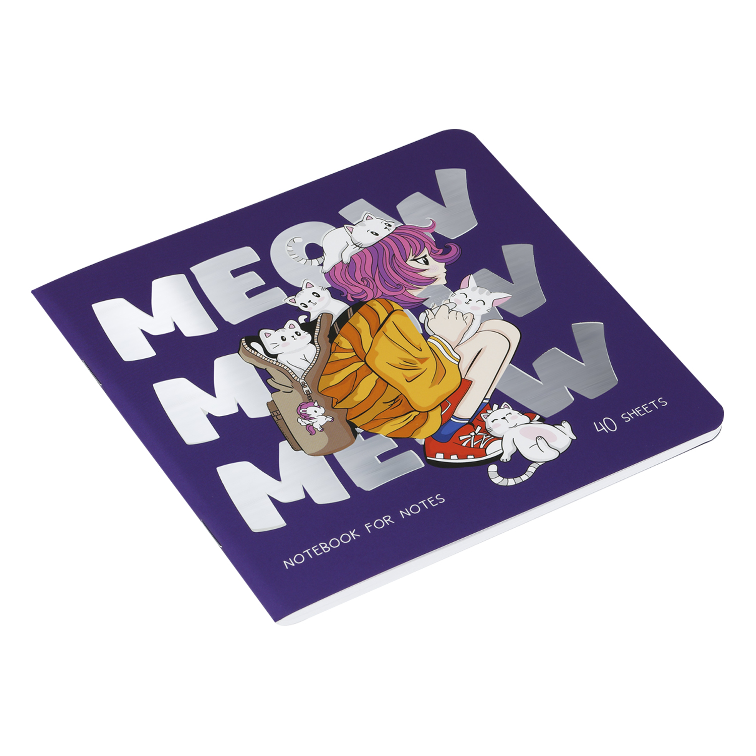 Записная книжка Meshu 170*170мм 40л на скрепке Meow soft-touch ламинация тиснение фольгой блок без линовки 80г/м2 MS_53366 - фото 2