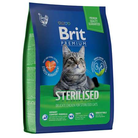 Корм для кошек Brit 2кг Premium Cat Sterilized Chicken для стерилизованных с курицей сухой