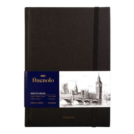 Блокнот для зарисовок Finenolo 160г/кв.м 14.8х21см 40л твердая обложка черный