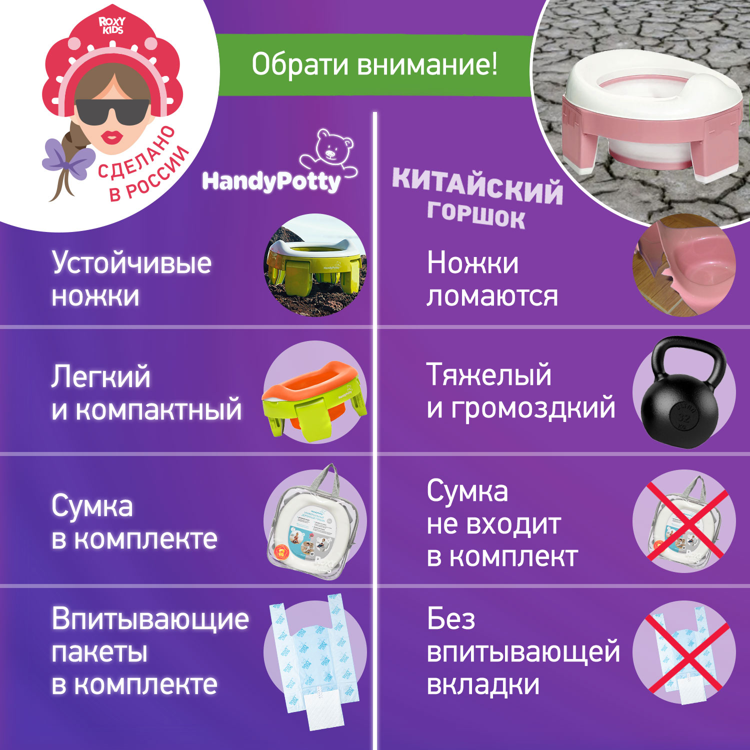 Горшок дорожный ROXY-KIDS складной с многоразовой вкладкой HandyPotty 3 в 1 цвет лайм/оранжевый - фото 15