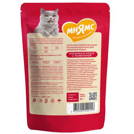Корм для кошек Мнямс 85г с телятиной для активных кошек в соусе пауч