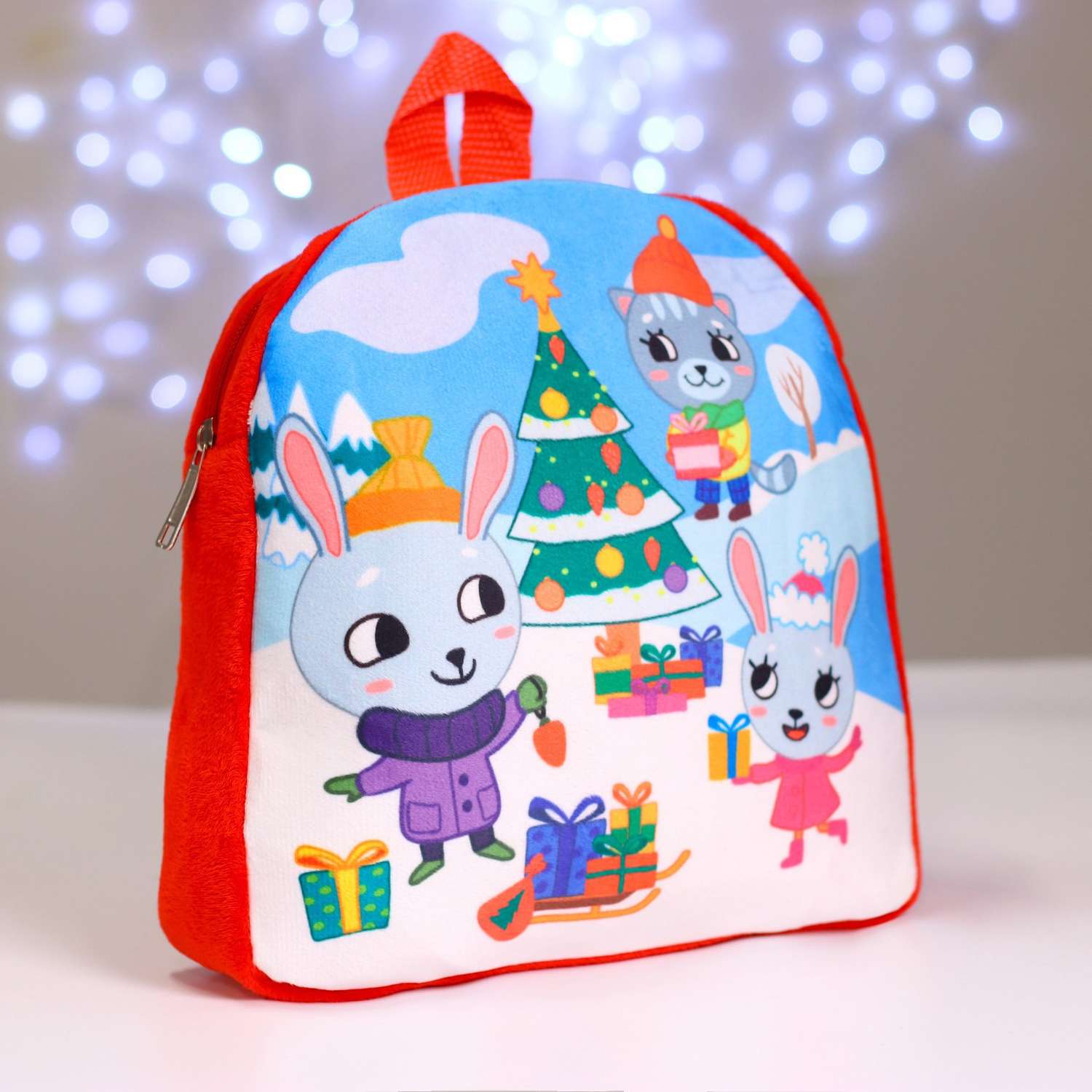 Детский рюкзак Milo Toys плюшевый Зайка и котик у елки 26х24 см - фото 2