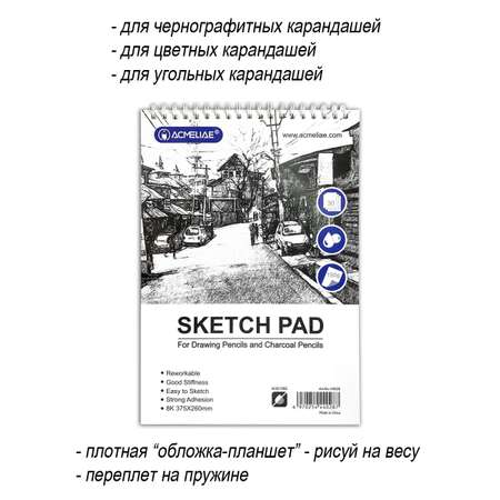 Альбом-скетчбук ACMELIAE Для рисования и графики на пружине 375х260 мм 150 г 30 листов