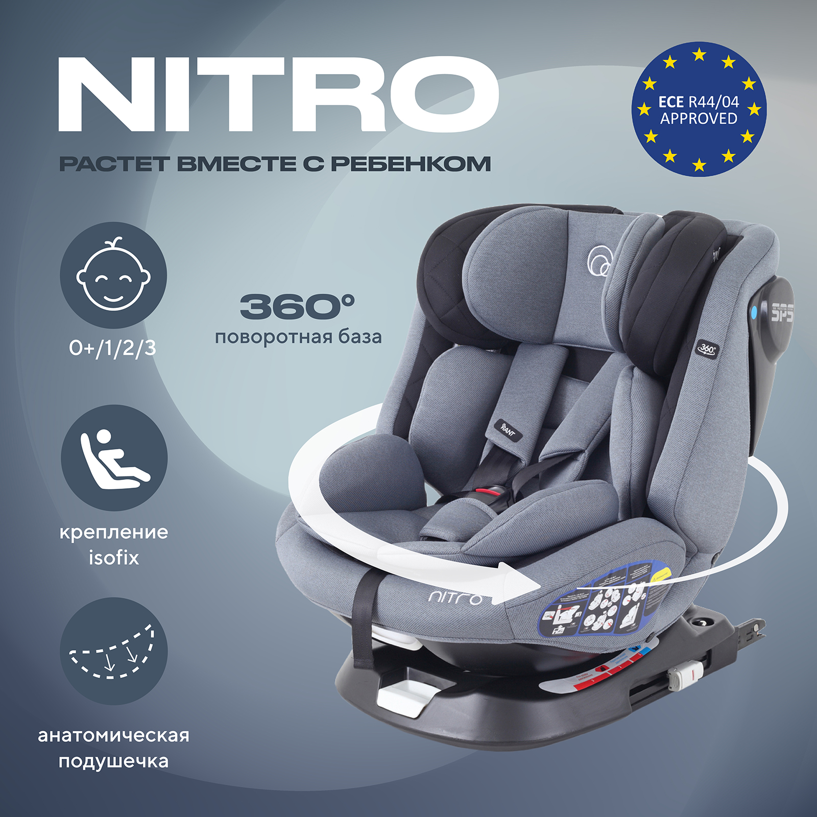 Автокресло детское Rant UB619 NITRO isofix Grey Black группа 0+-1-2-3. 0-36 кг - фото 1