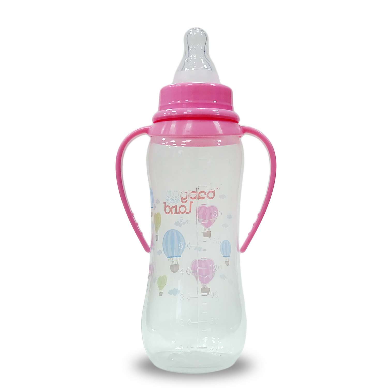 Бутылочка Baby Land с ручками и колпачком-игрушкой 240мл с силиконовой соской Air System розовый - фото 2
