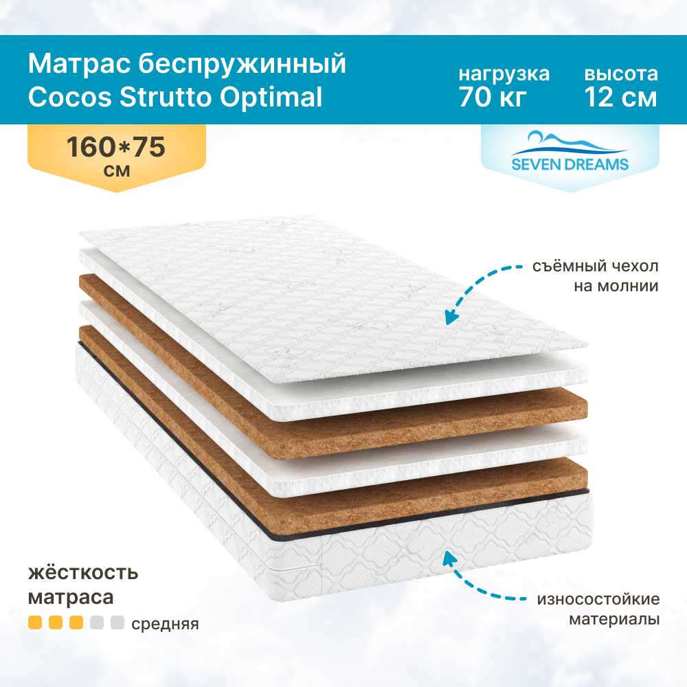 Матрас детский SEVEN DREAMS Cocos Strutto Optimal 75 на 160 см - фото 1