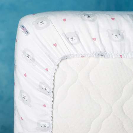 Простыня Adam Stork на резинке муслиновая для детской кроватки 60х120 Bear Hearts