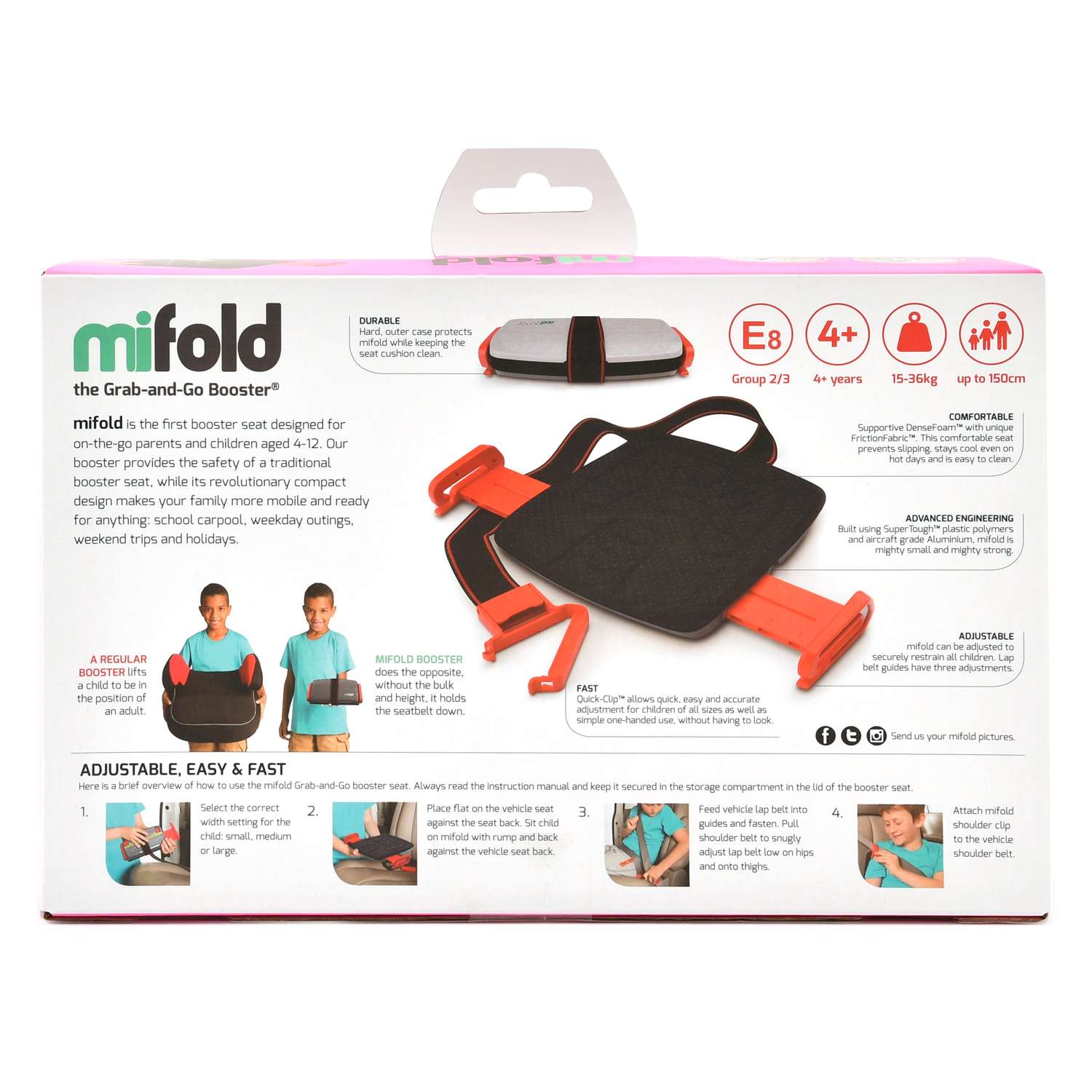 Бустер Mifold автомобильный the Grab-and-Go Booster seat/Perfect Pink розовый - фото 3