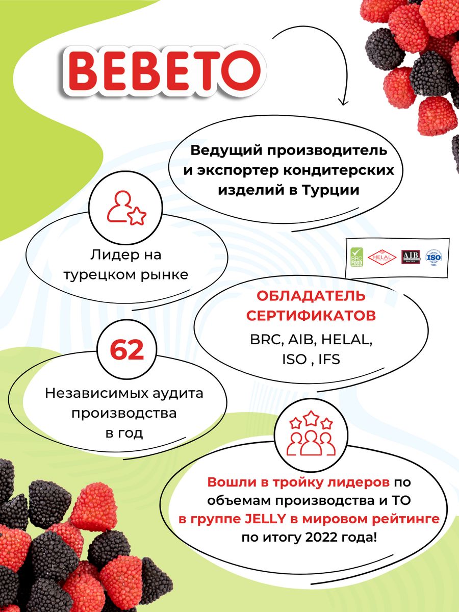 Мармелад жевательный Bebeto Ягодки Berries 1 кг. - фото 6