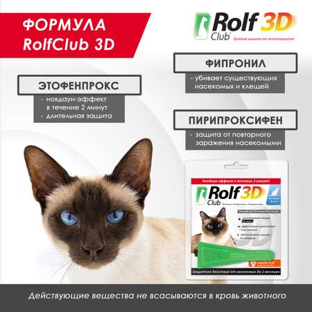 Капли для кошек RolfClub3D до 4кг от блох и клещей 0.5мл