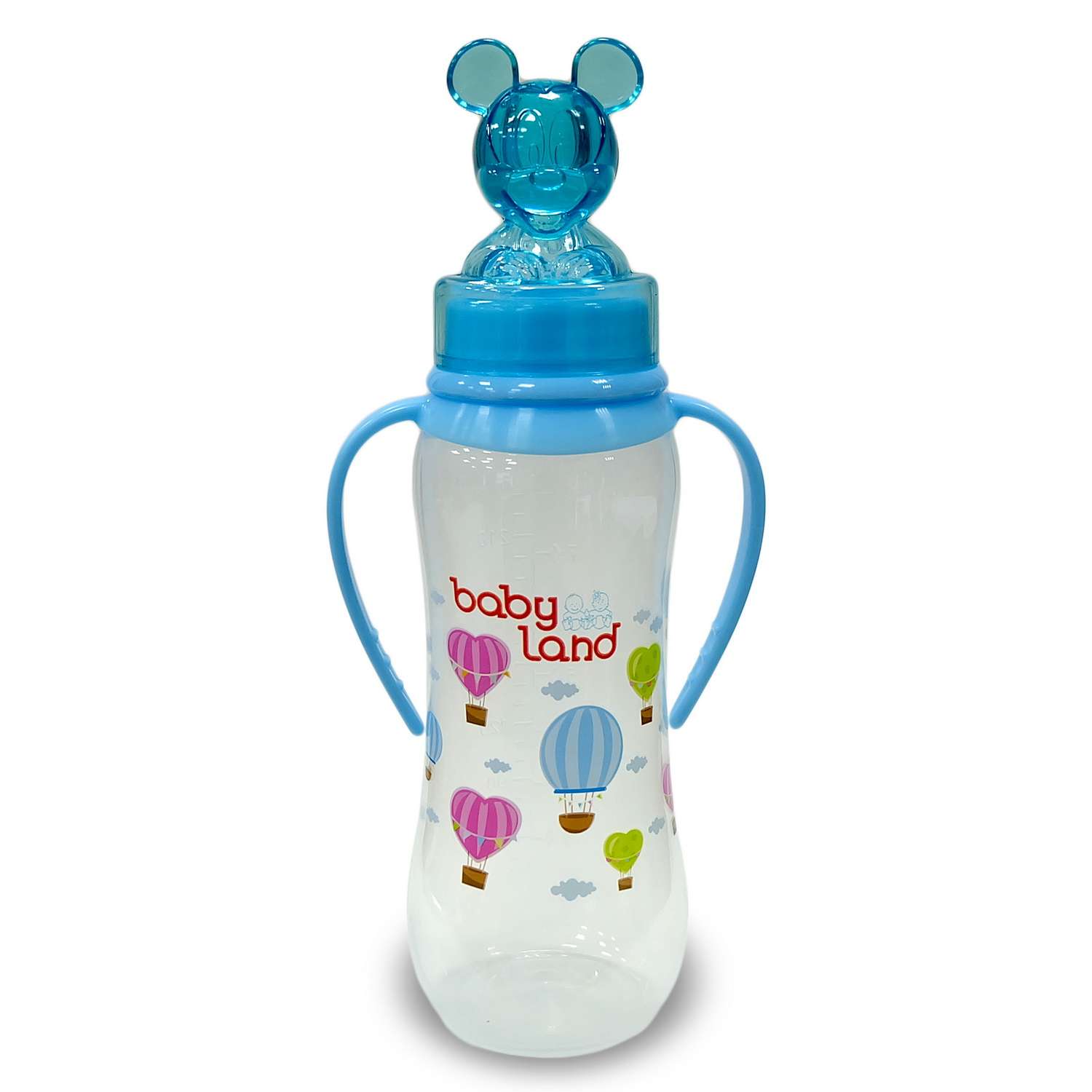 Бутылочка Baby Land с колпачком-игрушкой 240мл с силиконовой анатомической соской Air System голубой - фото 1