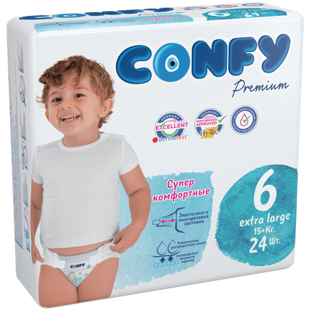 Подгузники детские CONFY Premium Extra Large размер 6 15+ кг 24 шт CONFY