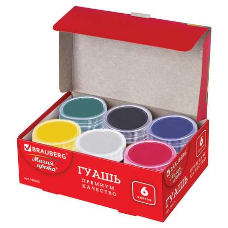 Гуашь Brauberg краска для рисования школьная 6 цветов по 20 мл