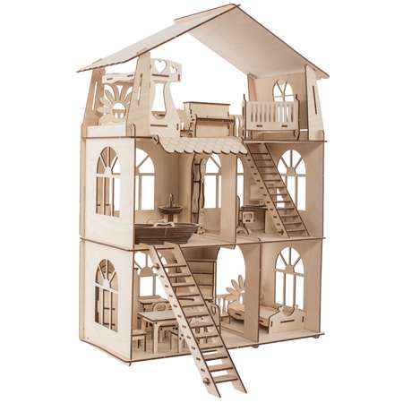 Деревянный конструктор ХэппиДом Кукольный дом для лол с мебелью Premium