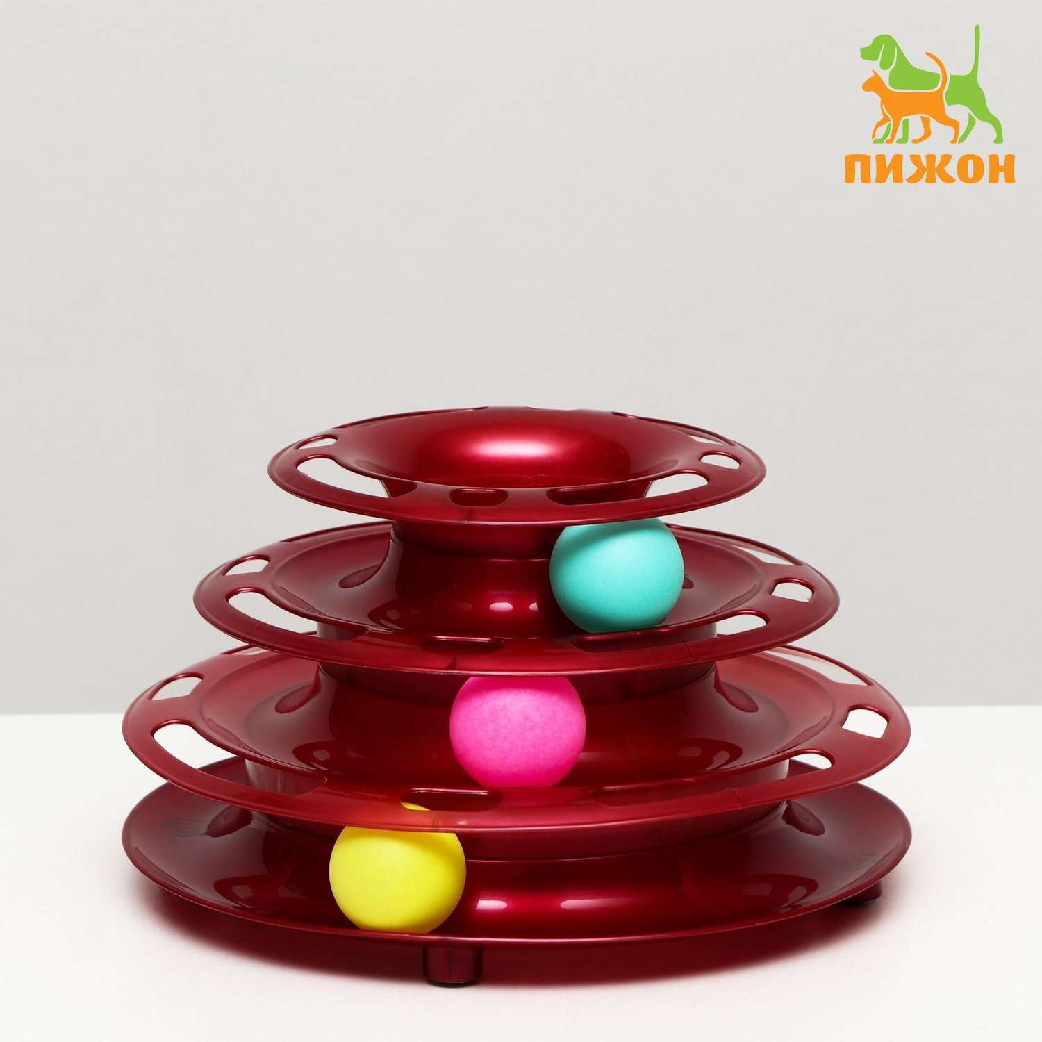 Игровой комплекс Пижон для кошек с 3 шарами бордовый перламутр - фото 2