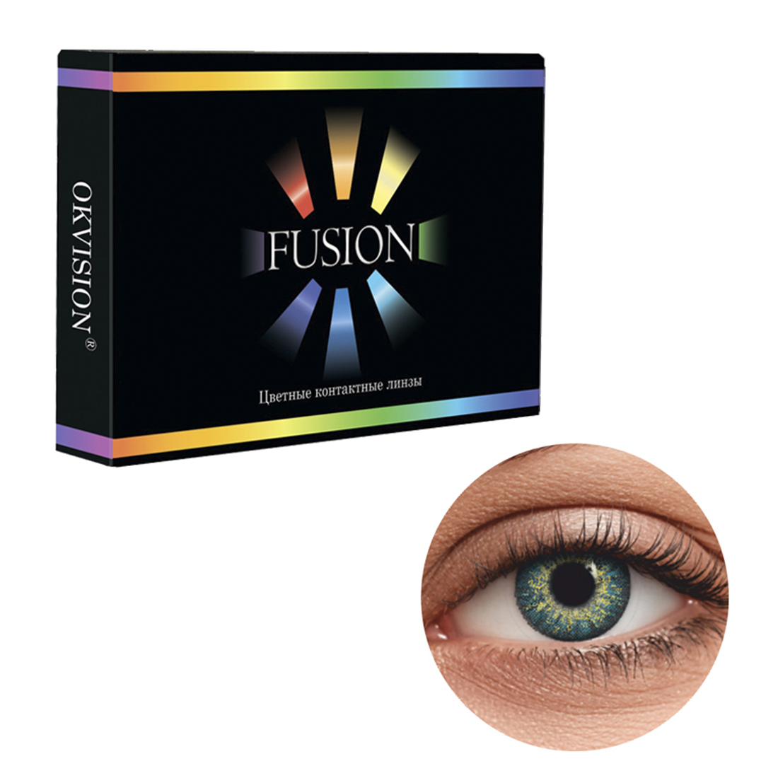 Цветные контактные линзы OKVision Fusion monthly R 8.6 -2.00 цвет Azure 2 шт 1 месяц - фото 1