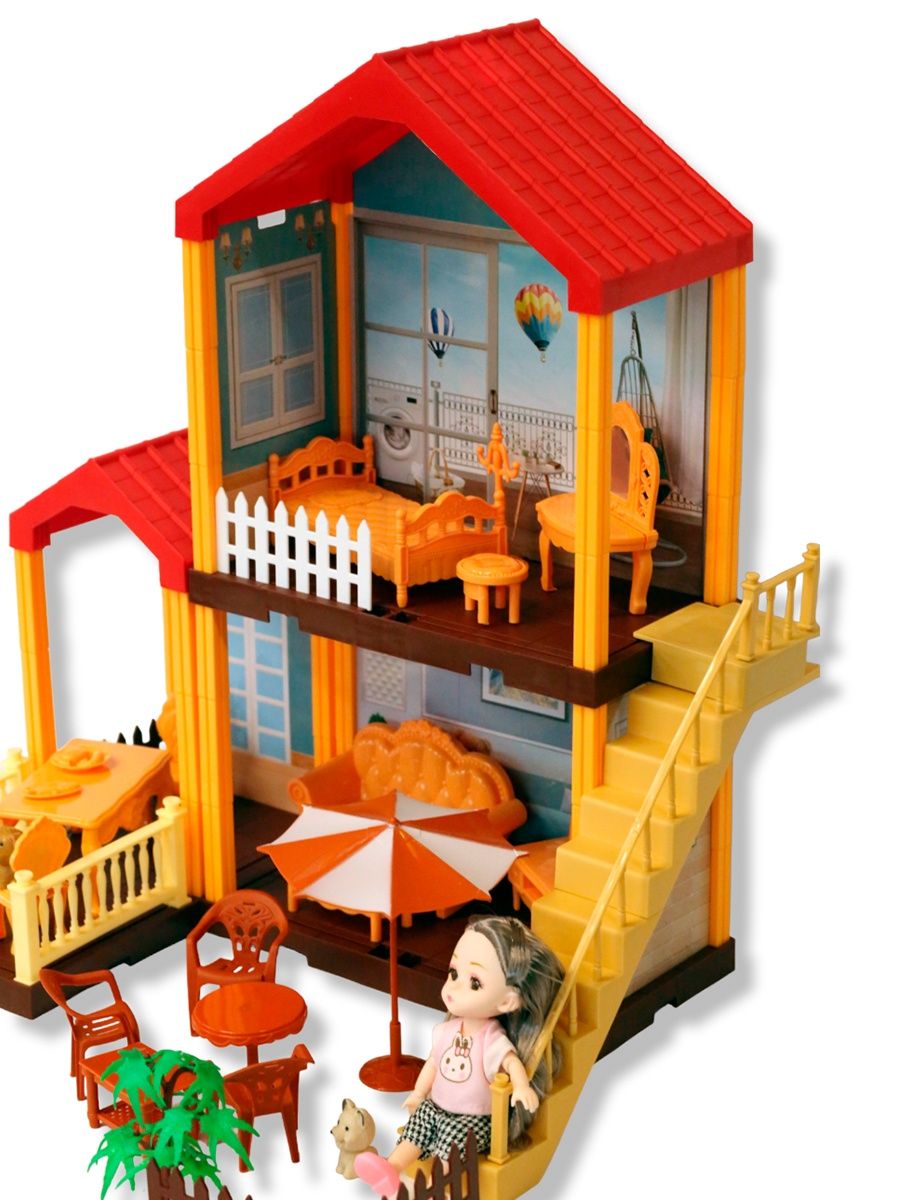 Кукольный домик 2 этажа ТОТОША игровой набор с шарнирной куклой и собачкой 92 детали 162 - фото 4