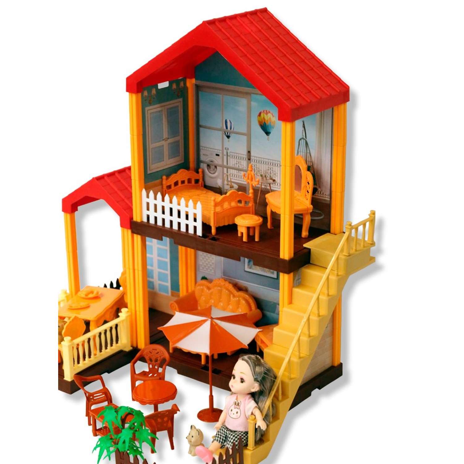 Кукольный домик 2 этажа ТОТОША игровой набор с шарнирной куклой и собачкой 92 детали 162 - фото 4