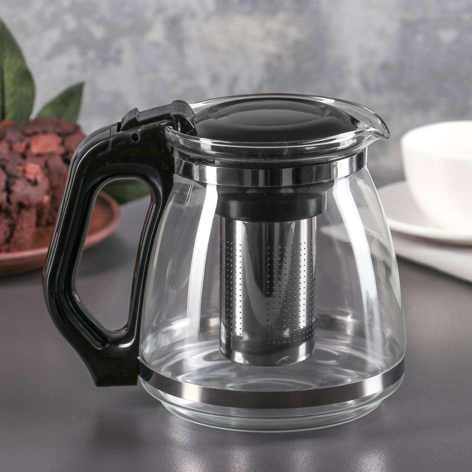 Чайник Sima-Land стеклянный заварочный «Иллюзия» 1.5 л с металлическим ситом цвет чёрный - фото 2