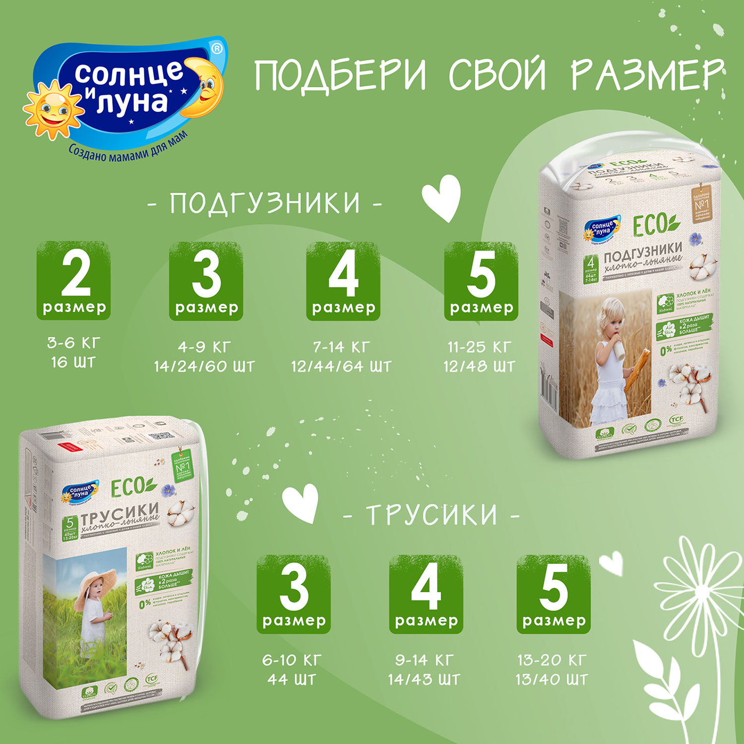 Подгузники Солнце и луна ECO 3М 4-9кг 60шт купить по цене 799 ₽ в  интернет-магазине Детский мир