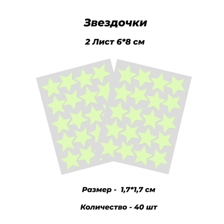 Светящиеся наклейки Люми-Зуми Звездное небо 20 звезд А 7 2 листа