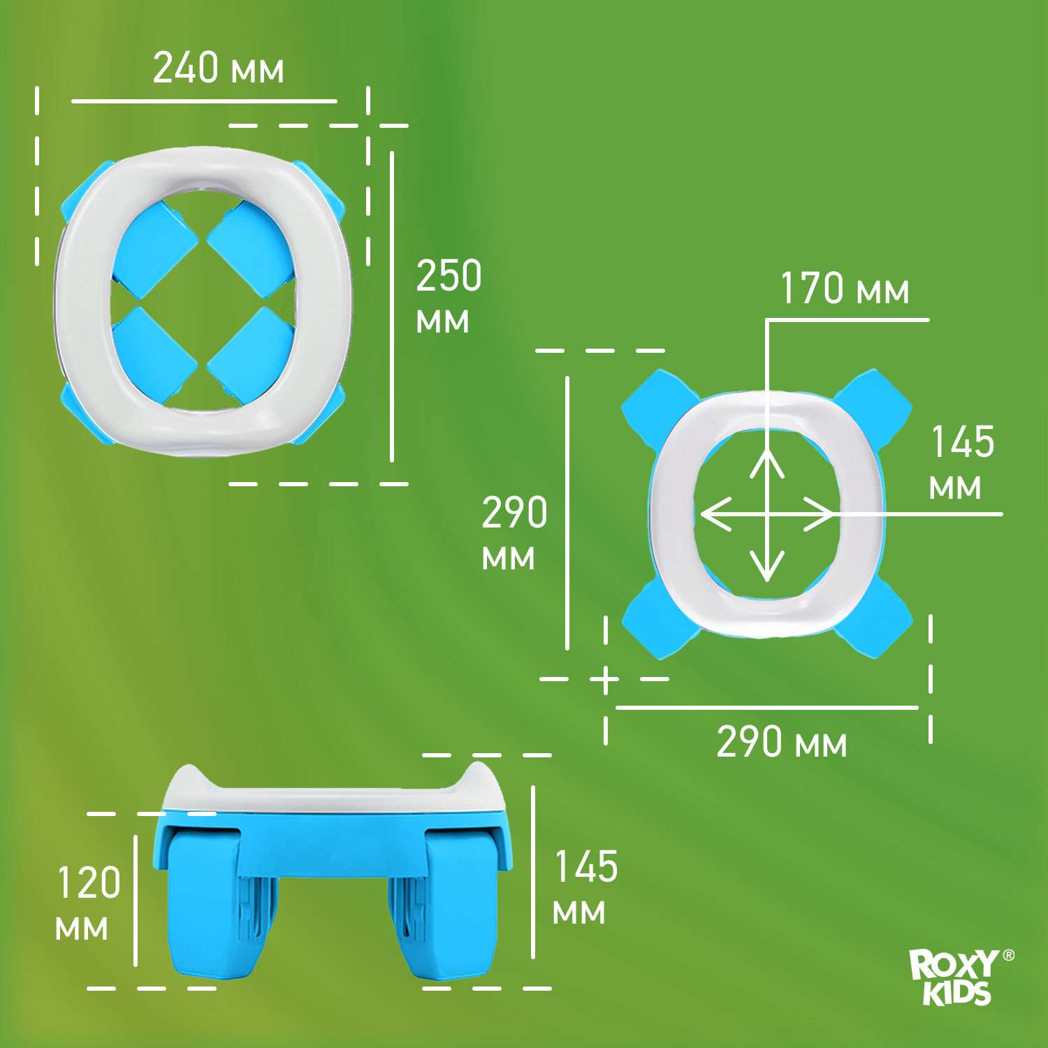Горшок дорожный ROXY-KIDS складной с многоразовой вкладкой HandyPotty 3 в 1 цвет голубой/голубой - фото 10
