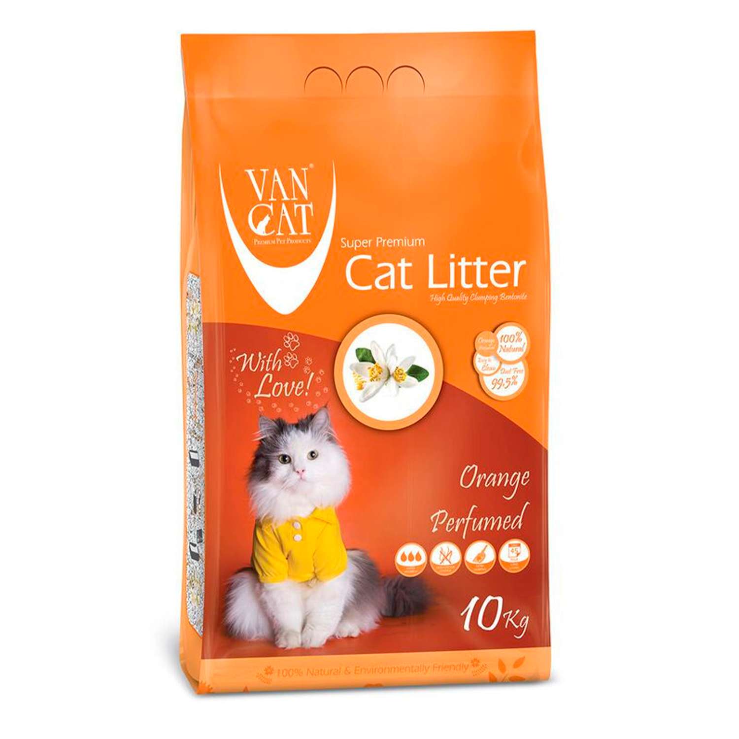 Наполнитель для кошек Van Cat комкующийся без пыли с ароматом Апельсина пакет 10 кг - фото 1