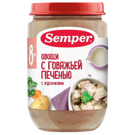Пюре Semper овощи-телячья печень 190г с 8месяцев