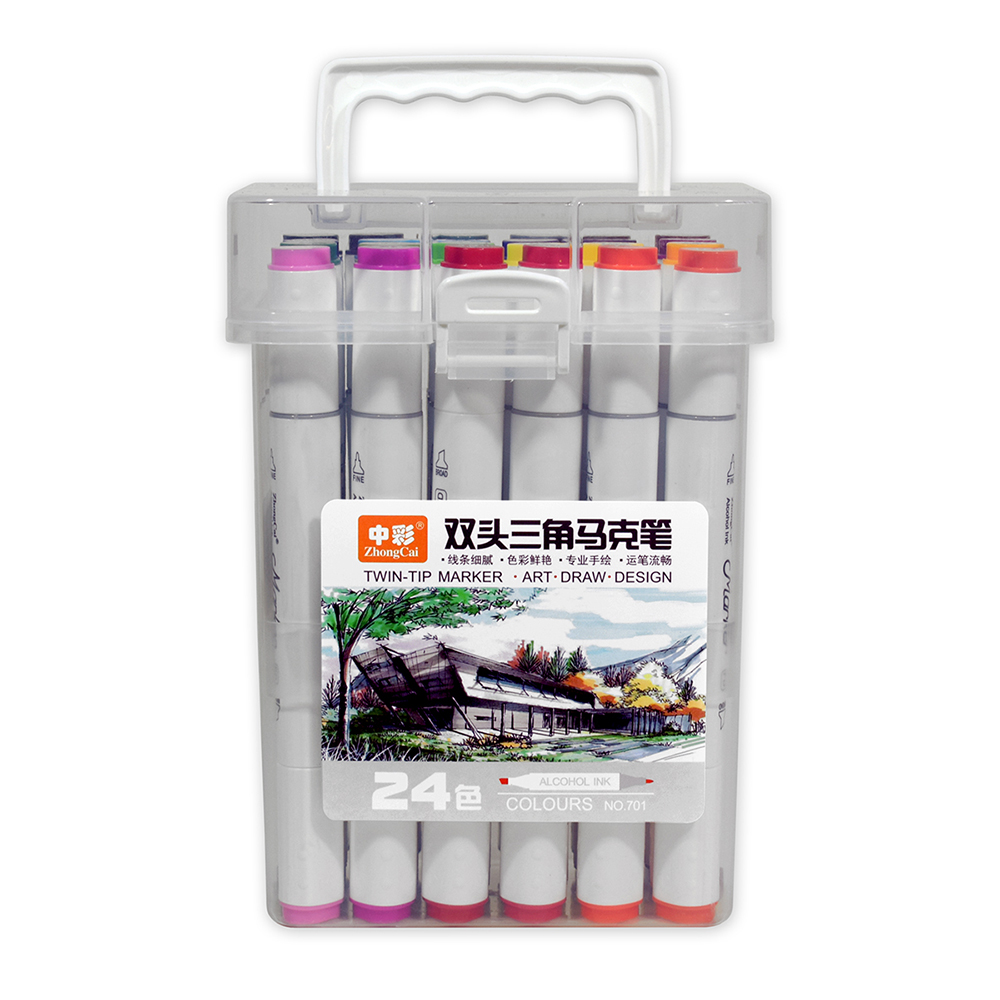 Набор маркеров для скетчинга ZhongCai двусторонние 24 цвета - фото 1