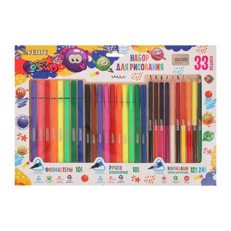Набор Эврики для рисования подарочный 33 предмета: фломастеры ручки карандаши цветные точилка