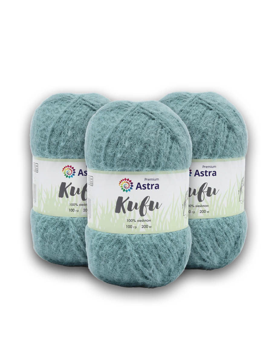 Пряжа для вязания Astra Premium киви фантазийная с выраженным ворсом киви нейлон 100 гр 200 м 01 голубой 3 мотка - фото 8
