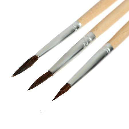 Набор кистей Calligrata белка круглые 3шт (№1/2/3) с деревянными ручками 4182037