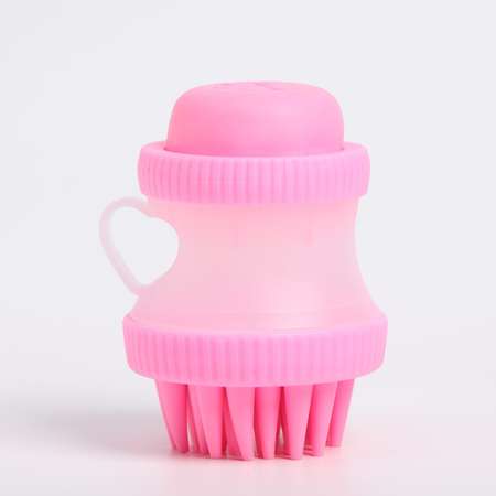 Щётка для мытья и массажа Пижон с емкостью для шампуня розовая
