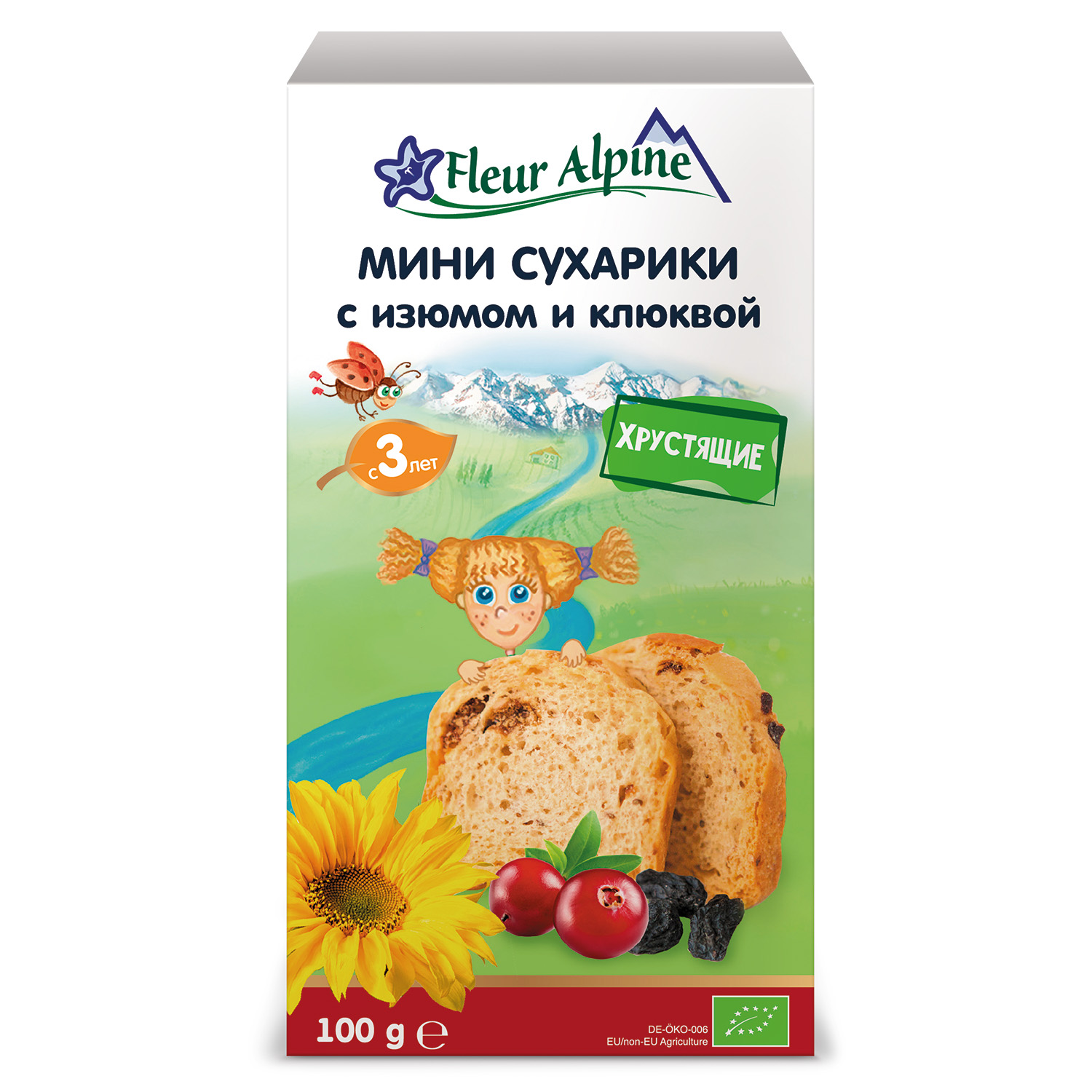 Мини-сухарики Fleur Alpine с изюмом и клюквой с 3 лет 100 г