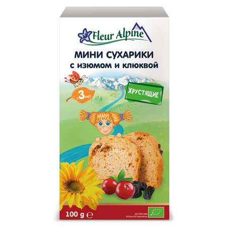 Сухарики Fleur Alpine Органик мини изюм-клюква 100г с 3лет