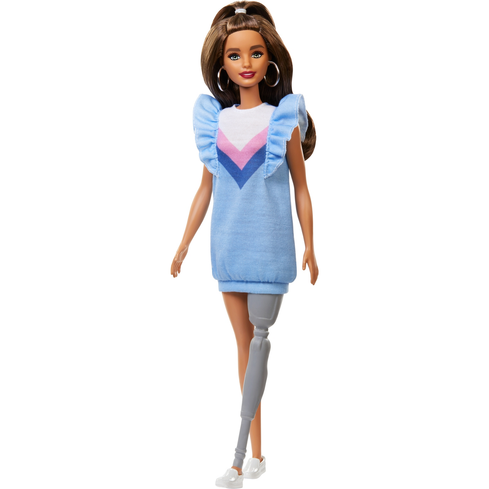 Кукла Barbie Игра с модой 121 Брюнетка с протезом в голубом платье FXL54