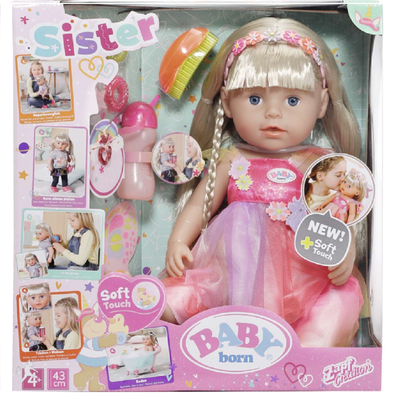 Кукла Zapf Creation Сестричка BABY born Soft Touch в платье единорога 43 см 833-711 - фото 1