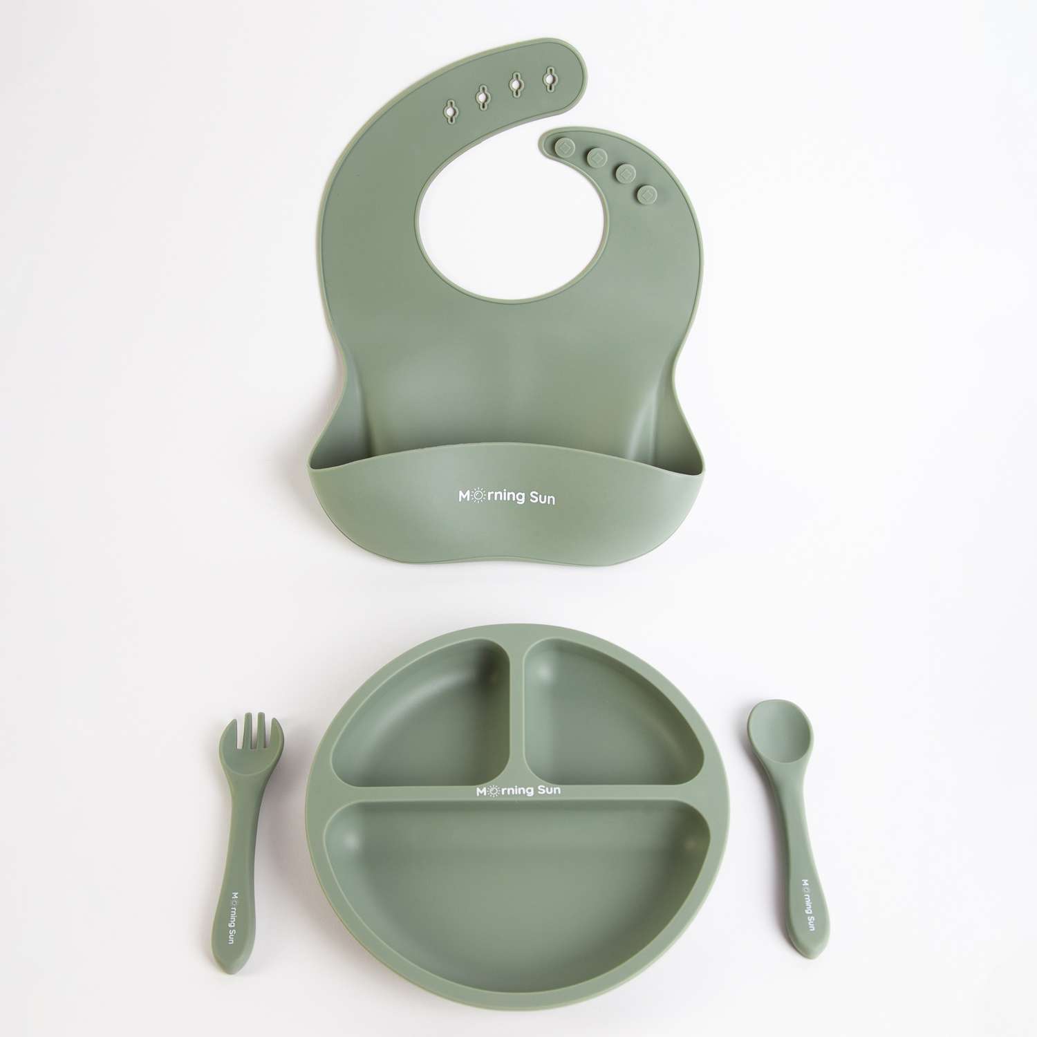 Набор детской посуды Morning Sun Силиконовый 4 предмета оливковый - фото 1