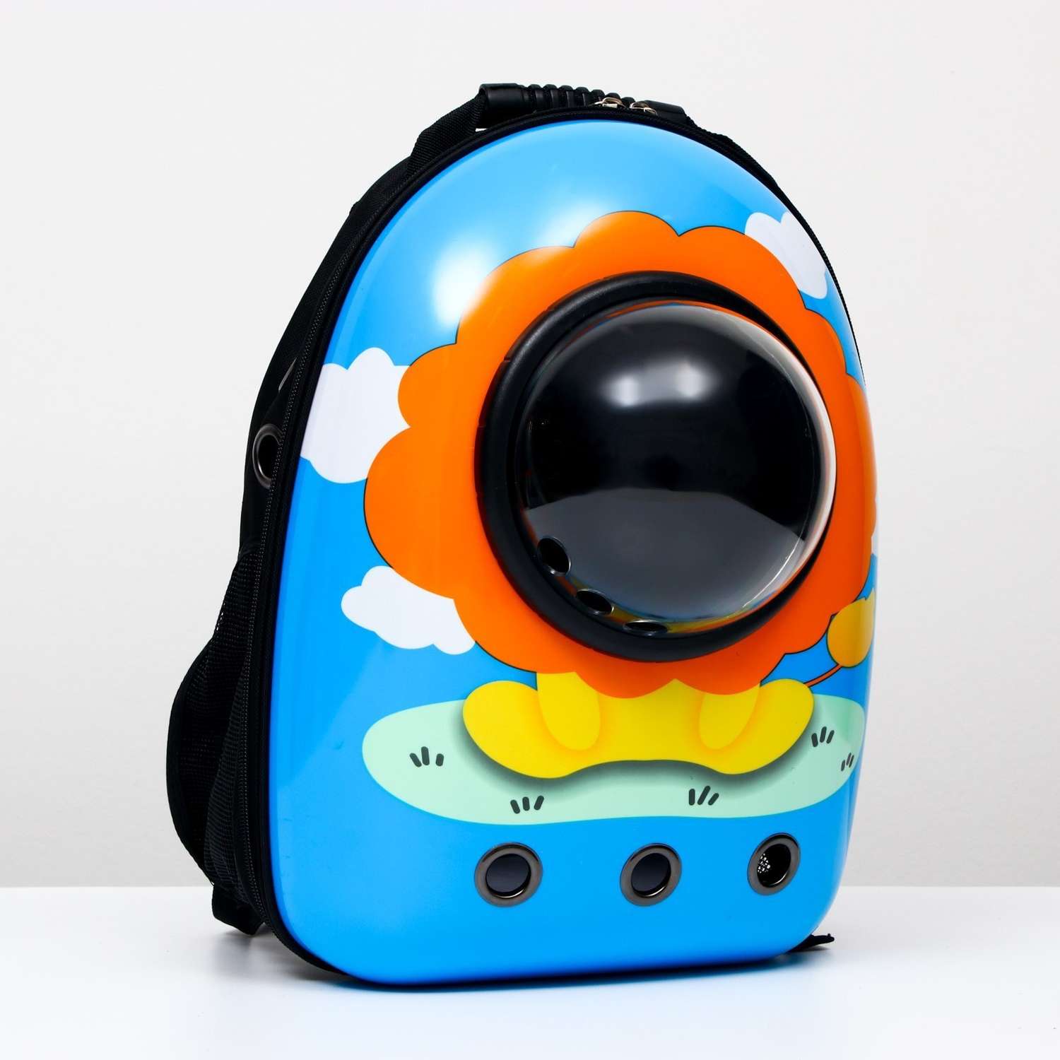Рюкзак для переноски животных Пижон с окном для обзора «Лев» голубой - фото 1