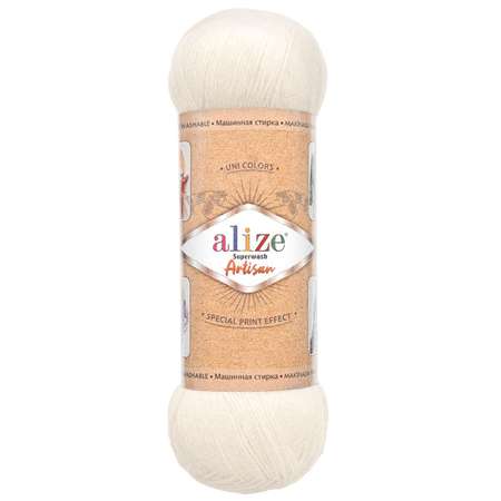 Пряжа Alize теплая тонкая для вязания одежды Superwash Artisan 100 г 420 м 5 мотков 55 белый