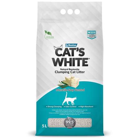 Наполнитель для кошек Cats White комкующийся с ароматом Марсельского мыла 5л