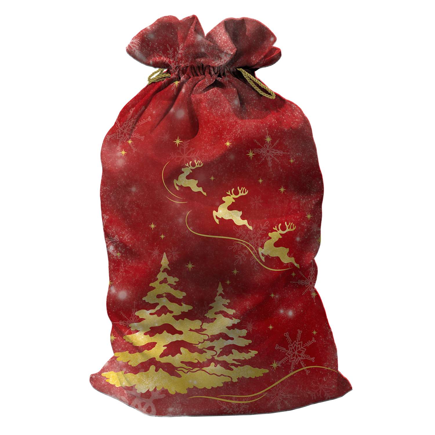 Мешок для подарков sfer.tex Деда Мороза 65х115 см Новогодний лес красный - фото 1