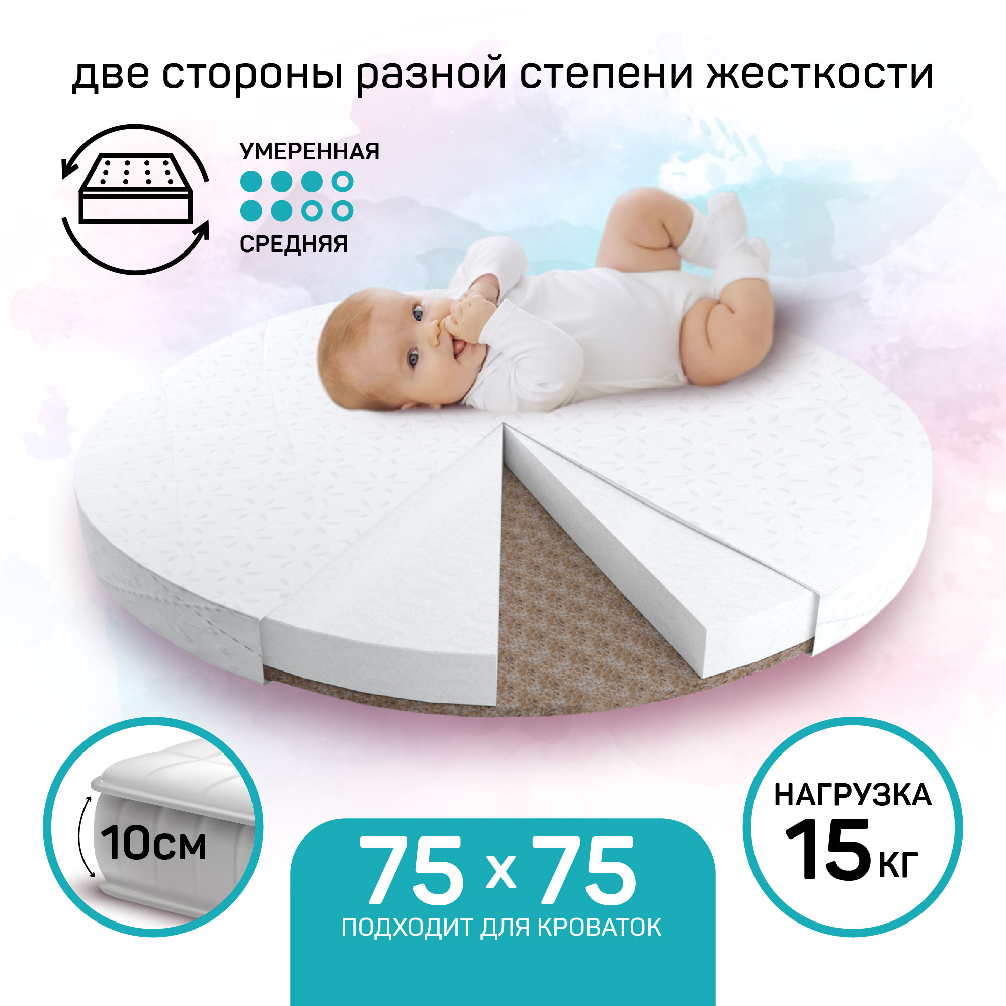 Матрас Amarobaby Baby Care круглый 75*75*10cм купить по цене 1849 ₽ в  интернет-магазине Детский мир