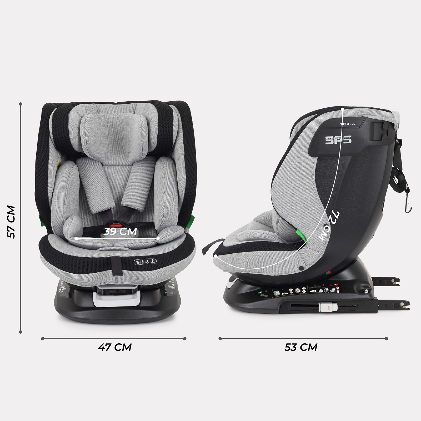 Автокресло с поворотной базой MOWbaby Motion isofix Light grey 40-150см - фото 4