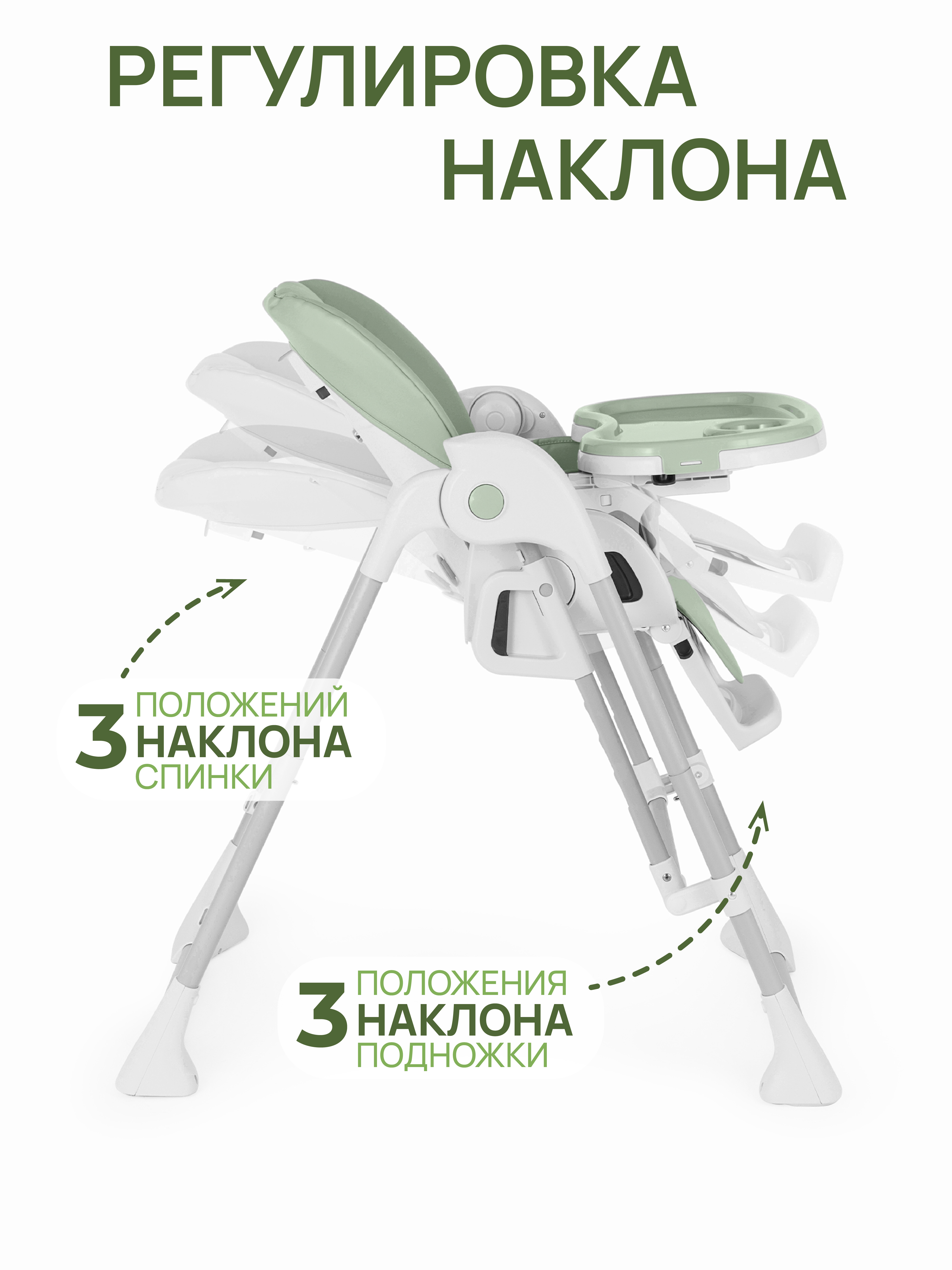 Стульчик для кормления ZEEDIS Relaxy 3в1 стульчик качели шезлонг зеленый S2-M - фото 3